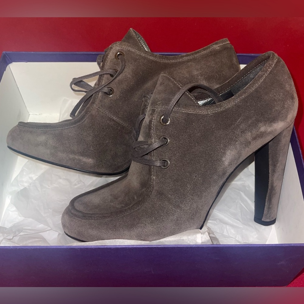 Stuart Weitzman Wallapalooza Suede Lace Up Heel Boots 9W